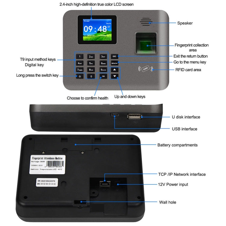 Realand AL321 Terminal Control Asistencia Pantalla Color 2,4