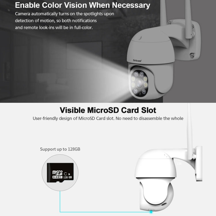 Sricam SP028 Cámara PTZ Exterior 1080P Visión Nocturna