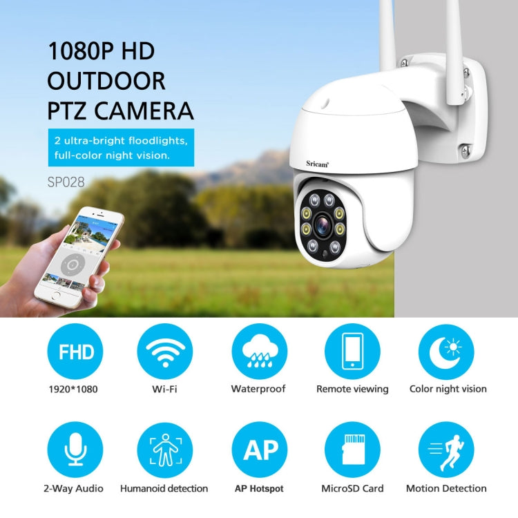 Sricam SP028 Cámara PTZ Exterior 1080P Visión Nocturna