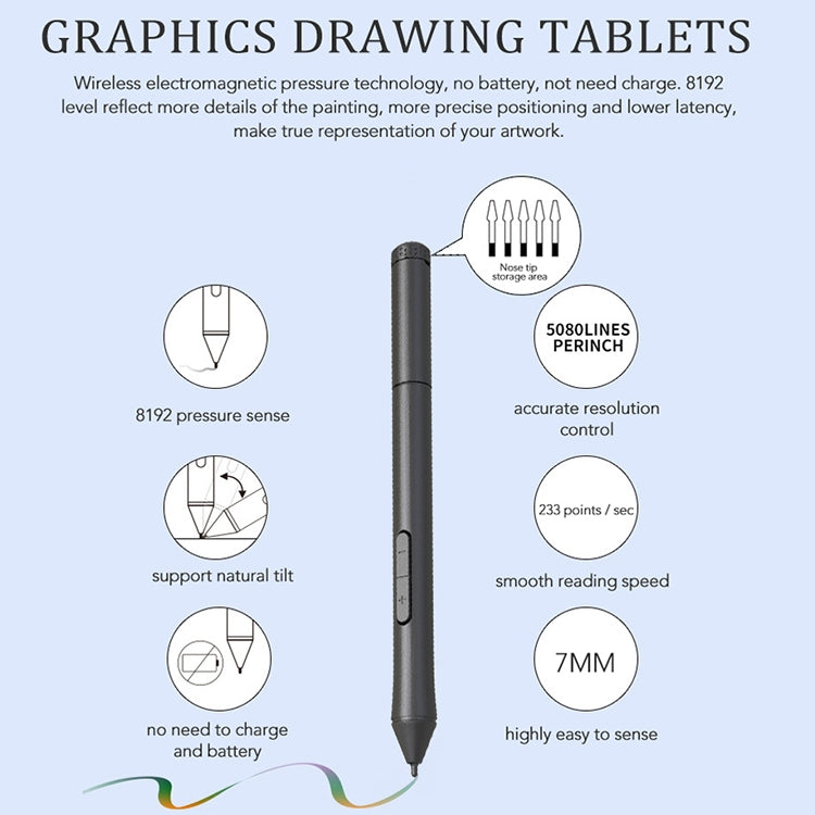 10Moons T503 Tableta Gráfica Lápiz Pasivo 8192 Niveles