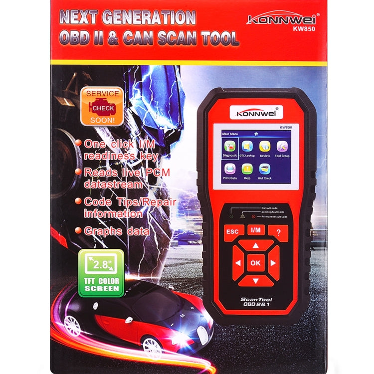 KONNWEI KW820 OBD2 Lector Diagnóstico Vehicular CAN Bus