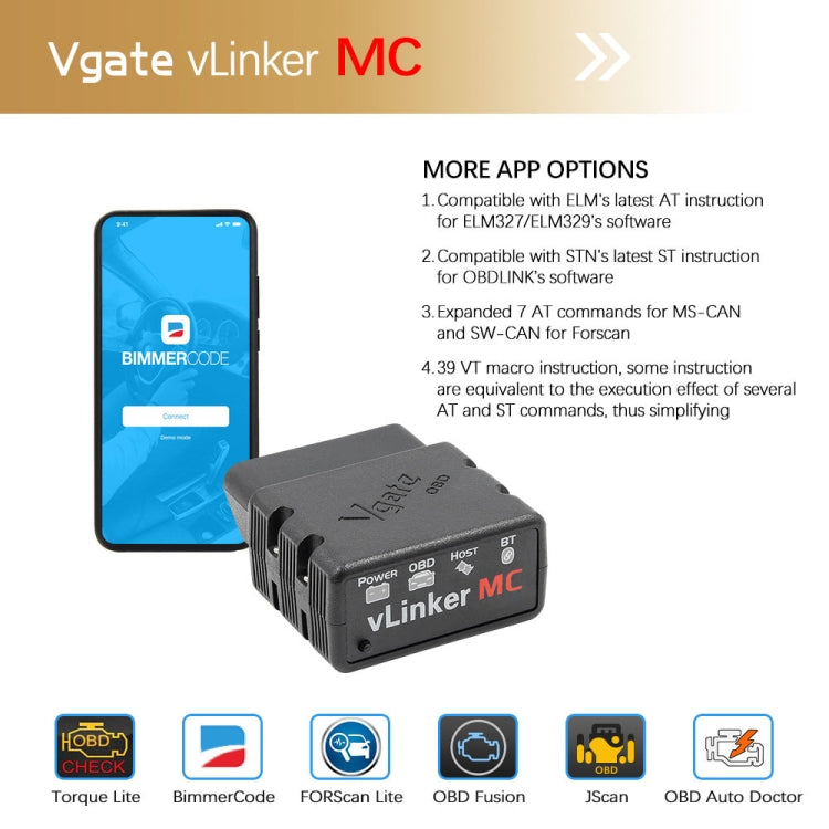 VLINKER MC V2.2 Detector OBD Bluetooth 3.0 Para Automóviles Compactos