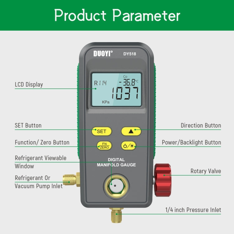 Duoyi DY518 Detector Refrigerante Coche Medidor 0-6000 KPa