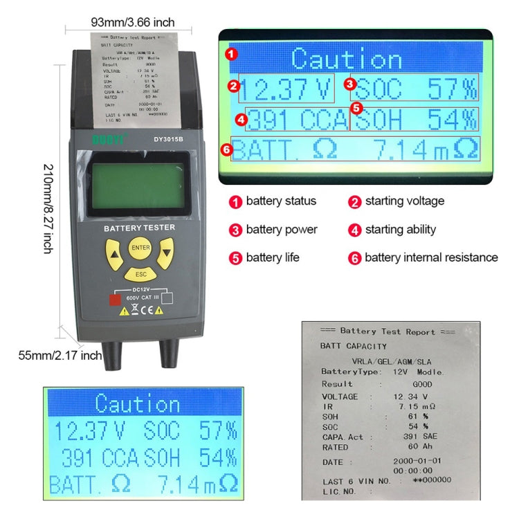 Duoyi DY3015B Probador De Batería 12V Con Pantalla LCD