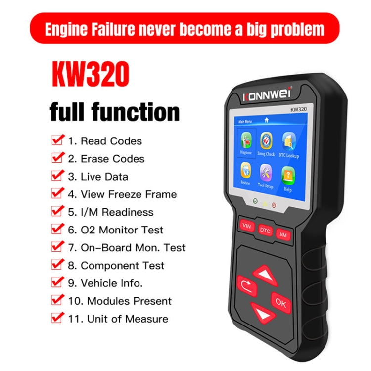 KONNWEI KW320 Herramienta OBD2 Diagnóstico Automotriz Lectura de Códigos