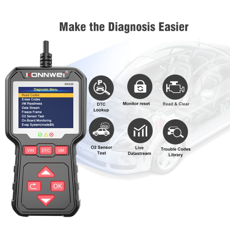 KONNWEI KW320 Herramienta OBD2 Diagnóstico Automotriz Lectura de Códigos