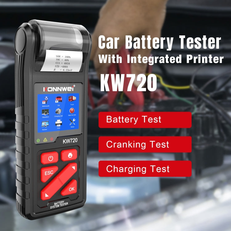 KONNWEI KW720 Probador De Batería Para Coche 6V24V Impresora