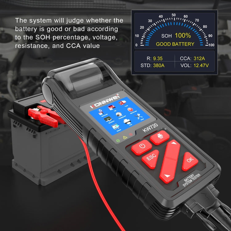 KONNWEI KW720 Probador De Batería Para Coche 6V24V Impresora