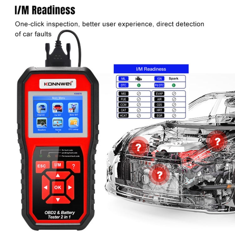 KONNWEI KW870 Diagnóstico OBD2 y Probador de Batería 2 en 1