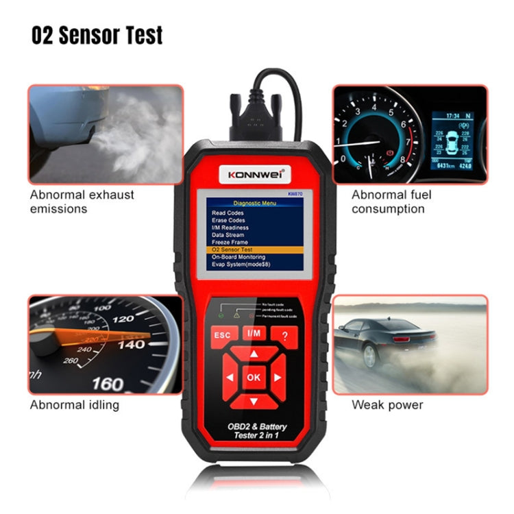 KONNWEI KW870 Diagnóstico OBD2 y Probador de Batería 2 en 1
