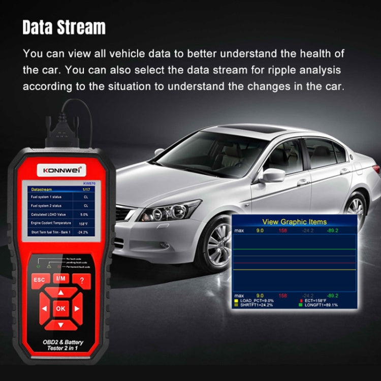 KONNWEI KW870 Diagnóstico OBD2 y Probador de Batería 2 en 1