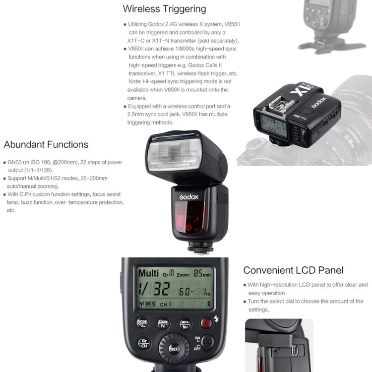Godox V850II Flash Inalámbrico 2.4GHz HSS 1/8000s para DSLR Pro