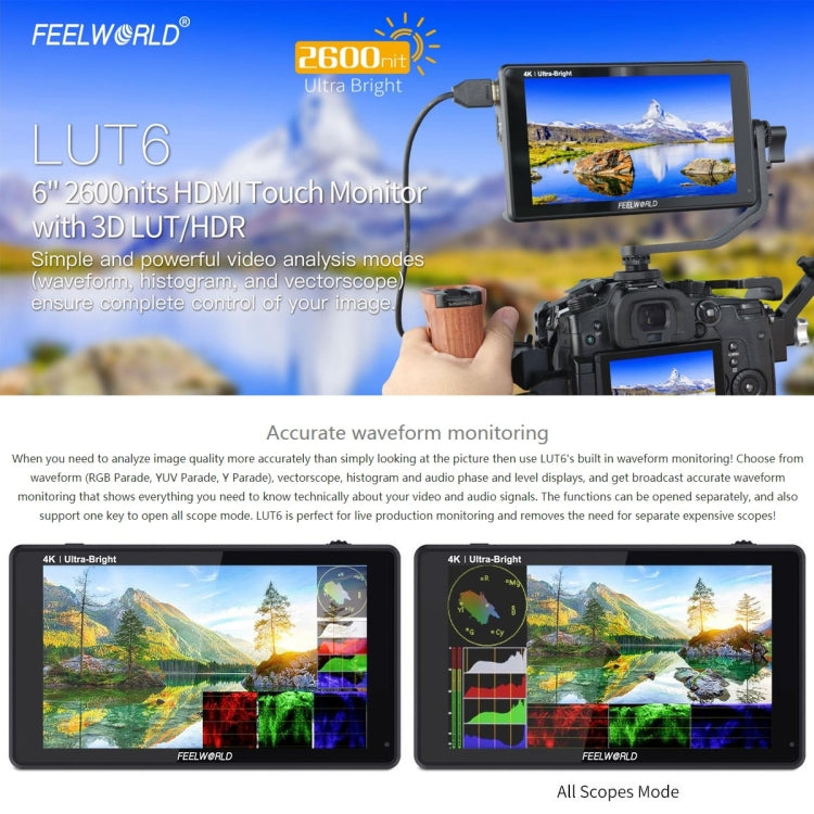 FEELWORLD LUT6 Monitor de Cámara 6 Pulgadas 2600 nits