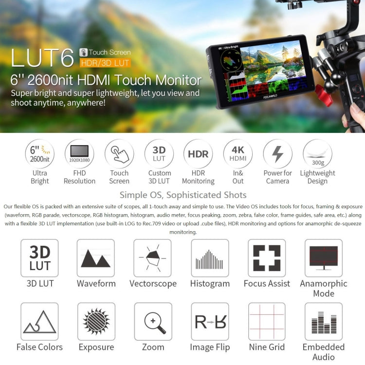 FEELWORLD LUT6 Monitor de Cámara 6 Pulgadas 2600 nits
