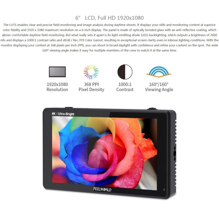 FEELWORLD LUT6 Monitor de Cámara 6 Pulgadas 2600 nits