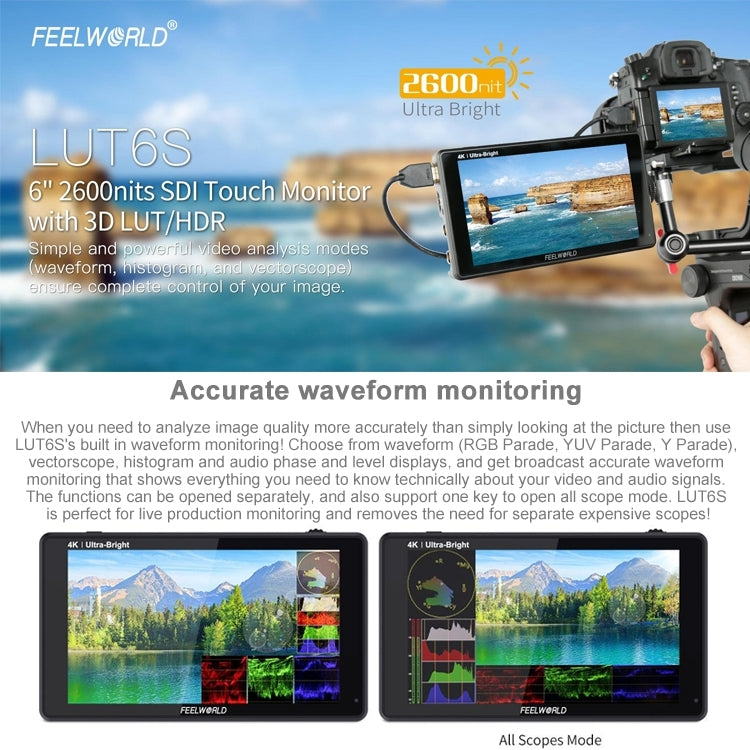 FEELWORLD LUT6S Monitor De Campo 6 Pulgadas IPS 2600 Nits