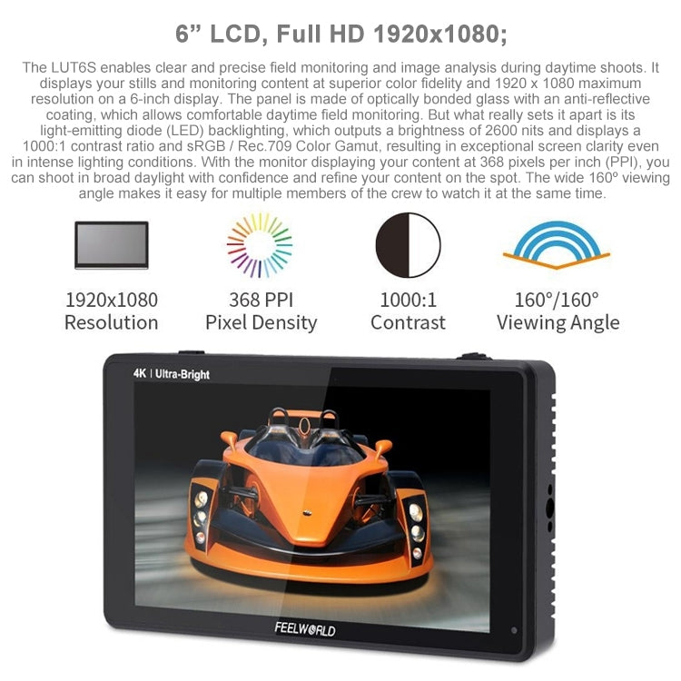 FEELWORLD LUT6S Monitor De Campo 6 Pulgadas IPS 2600 Nits