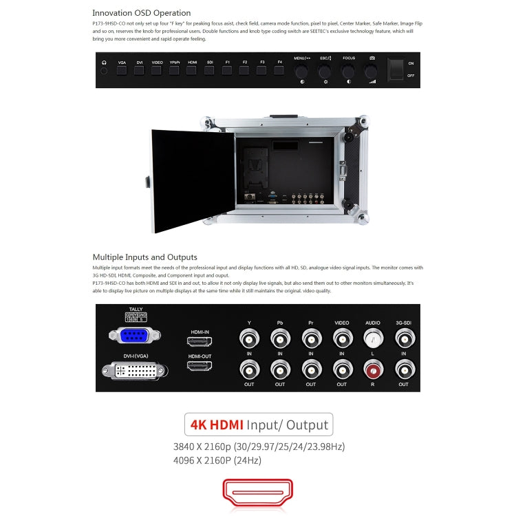 SEETEC P173-9HSD-CO Monitor De Campo Profesional 17,3 Pulgadas SDI HDMI 4K