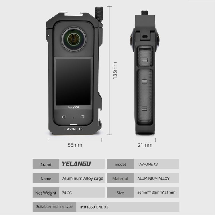 YELANGU Insta360 X3 LW-ONE X3 Jaula Metálica Extensa