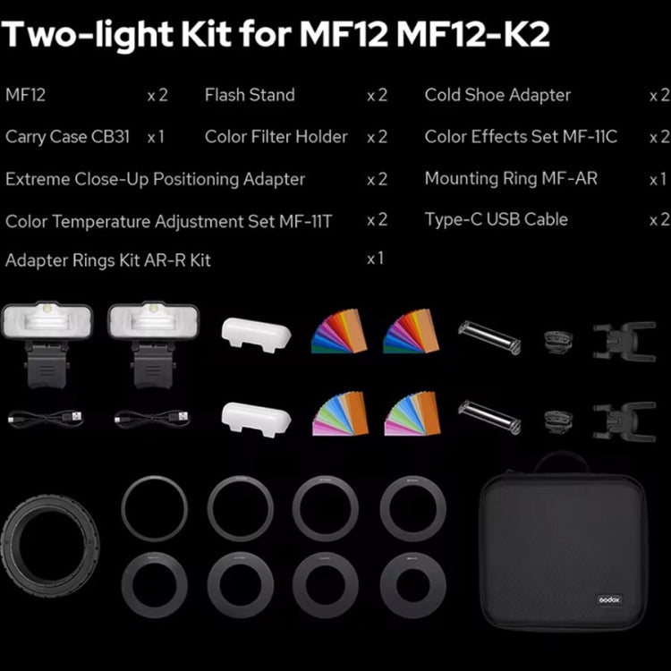 Godox MF12-K2 Kit Iluminación Luz Macro Inalámbrica 2,4 GHz Premium