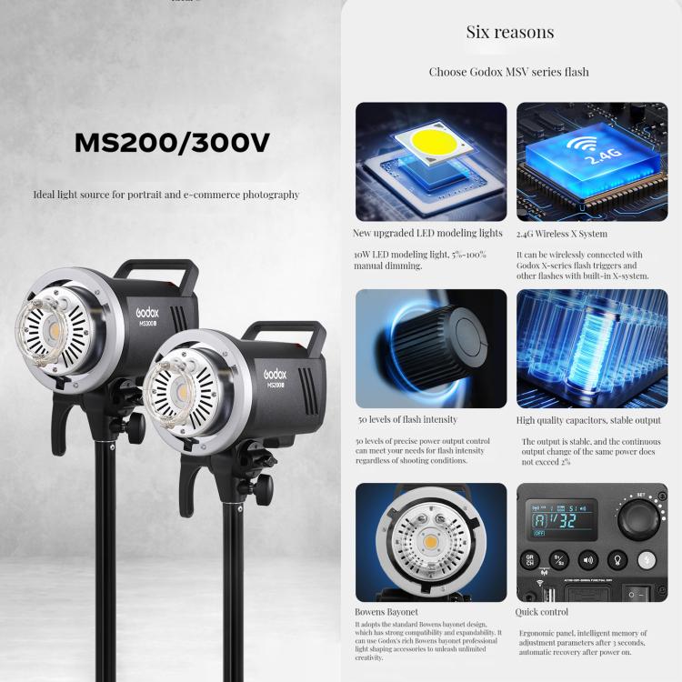 Godox MS300-V Flash De Estudio 300W 2.4 GHz Inalámbrico