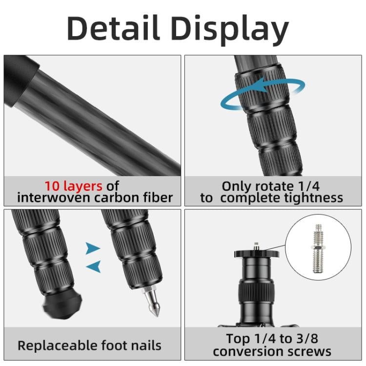BEXIN W-334C Trípode DSLR Portátil Fibra de Carbono