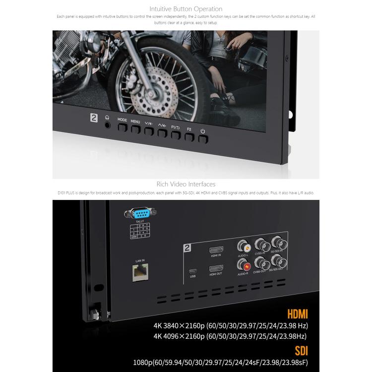 FEELWORLD D101 PLUS Monitor 10,1 Pulgadas Rack 4RU Ligero