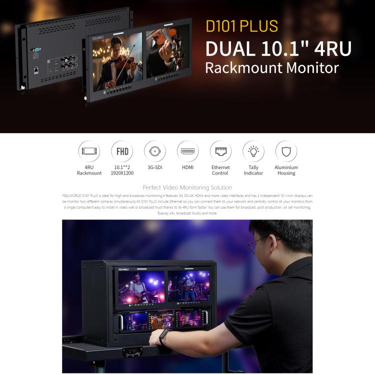 FEELWORLD D101 PLUS Monitor 10,1 Pulgadas Rack 4RU Ligero