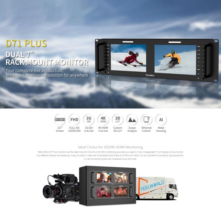FEELWORLD D71 PLUS Monitor 4K de 7 Pulgadas IPS Rack 3RU