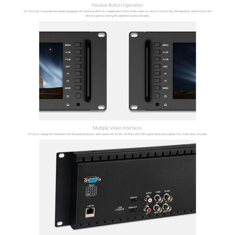 FEELWORLD D71 PLUS Monitor 4K de 7 Pulgadas IPS Rack 3RU