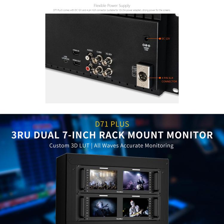 FEELWORLD D71 PLUS Monitor 4K de 7 Pulgadas IPS Rack 3RU