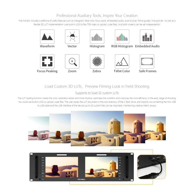 FEELWORLD D71 PLUS Monitor 4K de 7 Pulgadas IPS Rack 3RU