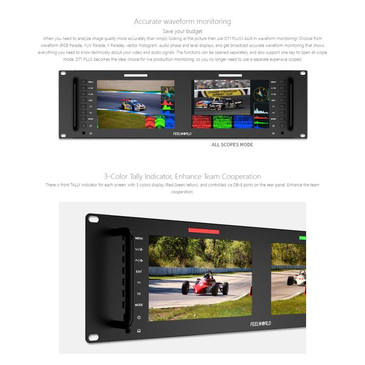 FEELWORLD D71 PLUS Monitor 4K de 7 Pulgadas IPS Rack 3RU