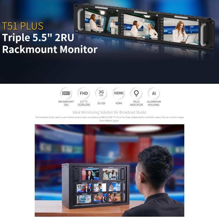 FEELWORLD T51 PLUS Monitor para rack 2RU FHD 3G SDI HDMI