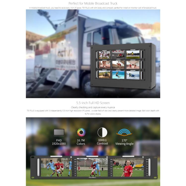 FEELWORLD T51 PLUS Monitor para rack 2RU FHD 3G SDI HDMI