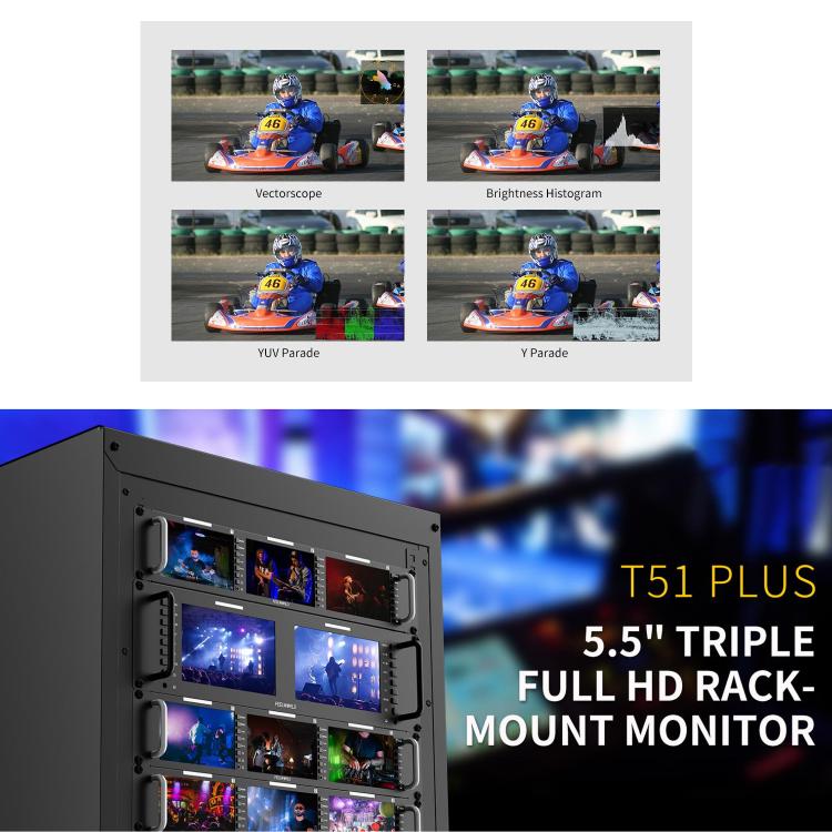 FEELWORLD T51 PLUS Monitor para rack 2RU FHD 3G SDI HDMI