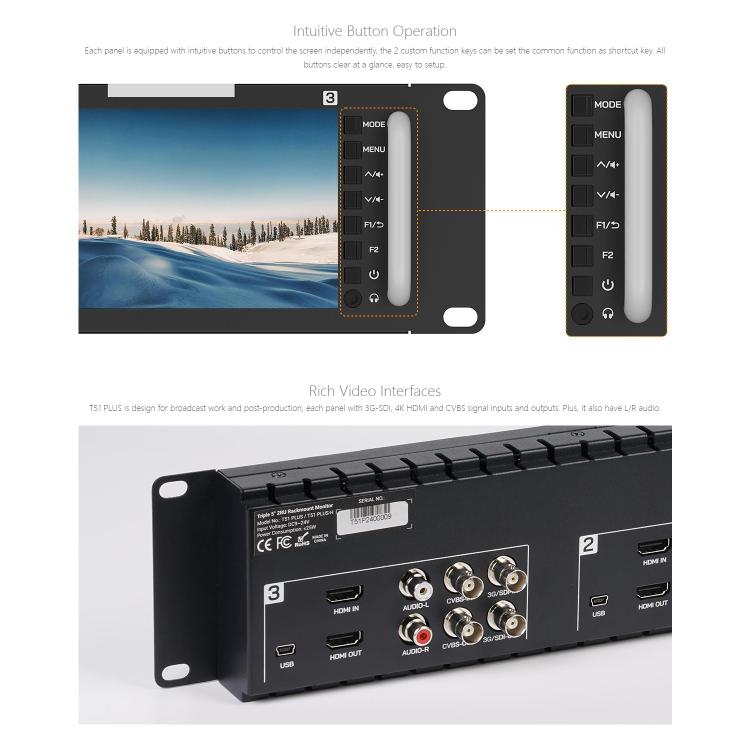 FEELWORLD T51 PLUS Monitor para rack 2RU FHD 3G SDI HDMI