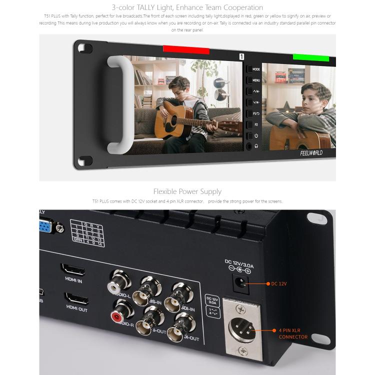 FEELWORLD T51 PLUS Monitor para rack 2RU FHD 3G SDI HDMI