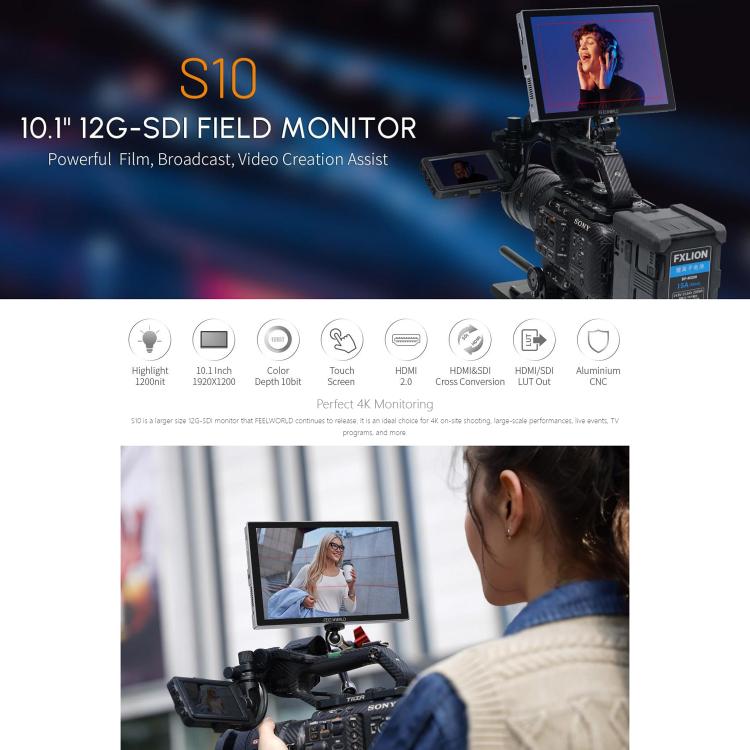 FEELWORLD S10 Monitor de Campo 10.1 Pulgadas Brillo 1200 Nit