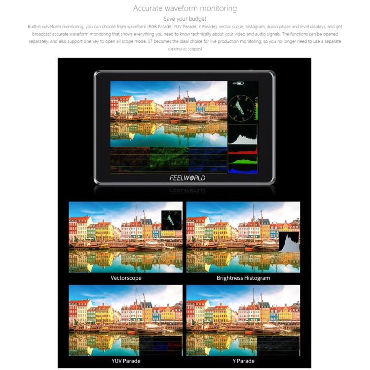 FEELWORLD S7 Monitor de Campo 7 Pulgadas Pantalla Tactil 1600 Nit HDMI2.0