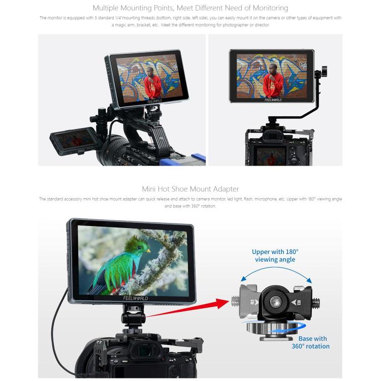 FEELWORLD S7 Monitor de Campo 7 Pulgadas Pantalla Tactil 1600 Nit HDMI2.0