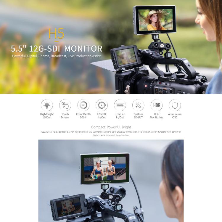 FEELWORLD H5 Monitor De Campo 1200 Nits Brillo Exterior Profesional