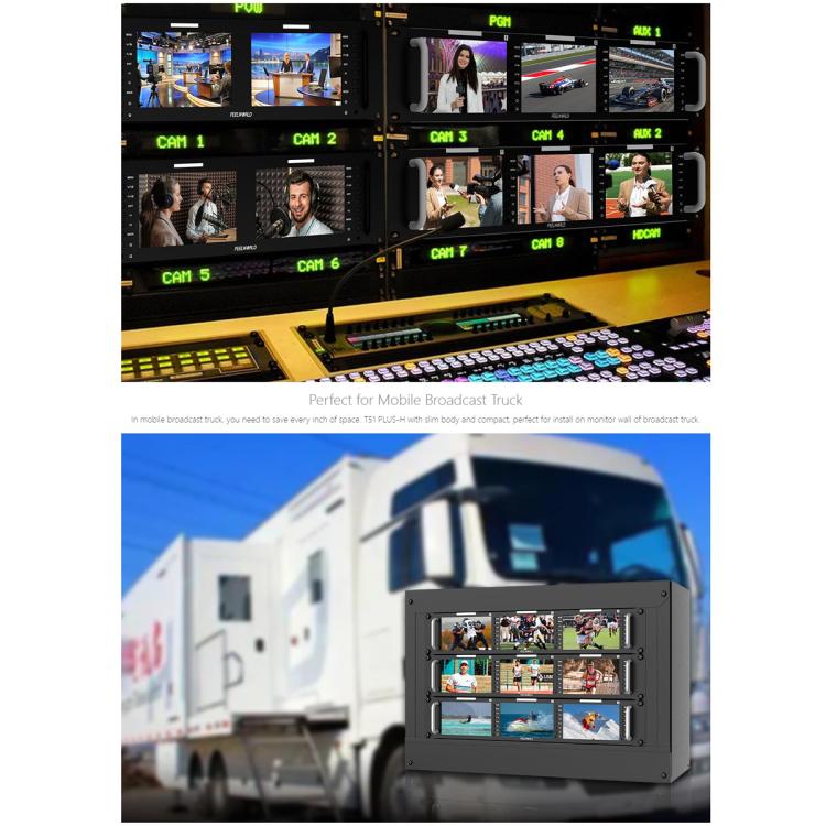 FEELWORLD T51 PLUS-H Monitor 5,5 Pulgadas Rack Triple 2RU HDMI SDI AV