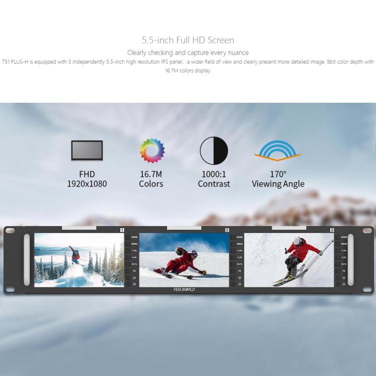 FEELWORLD T51 PLUS-H Monitor 5,5 Pulgadas Rack Triple 2RU HDMI SDI AV