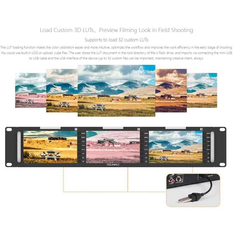 FEELWORLD T51 PLUS-H Monitor 5,5 Pulgadas Rack Triple 2RU HDMI SDI AV