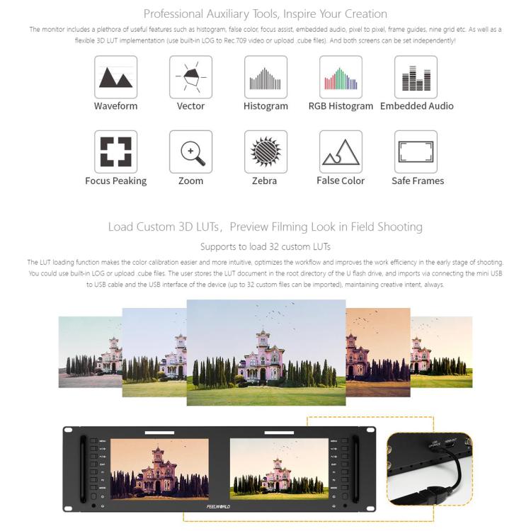 FEELWORLD D71 PLUS-H Monitor 7in IPS 1920x1200 Montaje Rack