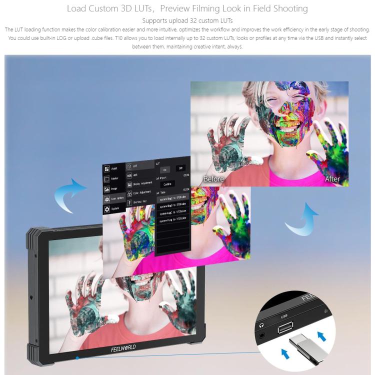 FEELWORLD T10 Monitor de Campo 10.1 Pulgadas Pantalla Tactil HDMI 4K