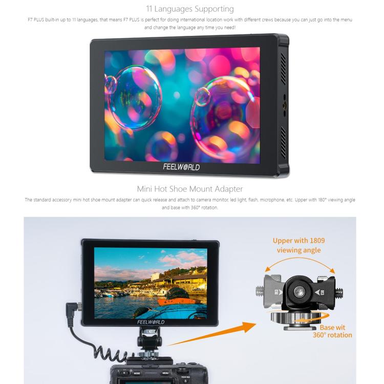 FEELWORLD F7 PLUS Monitor De Campo DSLR 7 Pulgadas Pantalla Tactil 4K