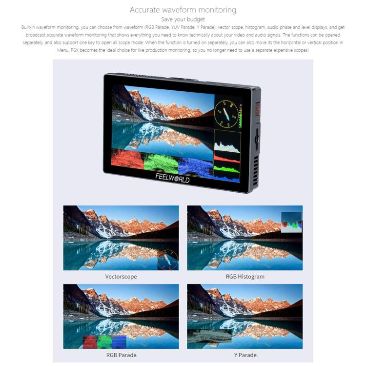 FEELWORLD P6X Monitor De Campo 5,5 Pulgadas Pantalla Táctil