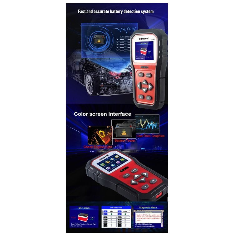 KONNWEI KW860 Probador De Batería Para Coche Pantalla 2,8